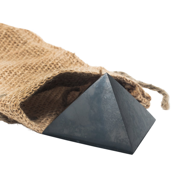 Polished Shungite Pyramid with burlap 