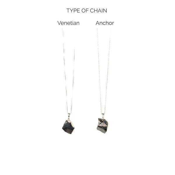 types of silver chains with elite shungite pendant