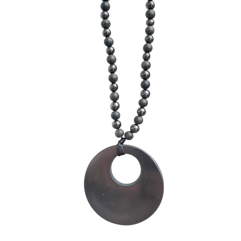 Shungite Mala Necklace with Circle Pendant